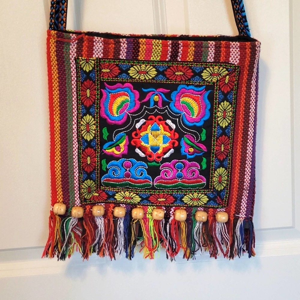 boho embroidered traveler crossbody bag ◇ cute soft purse with zipper ◇
